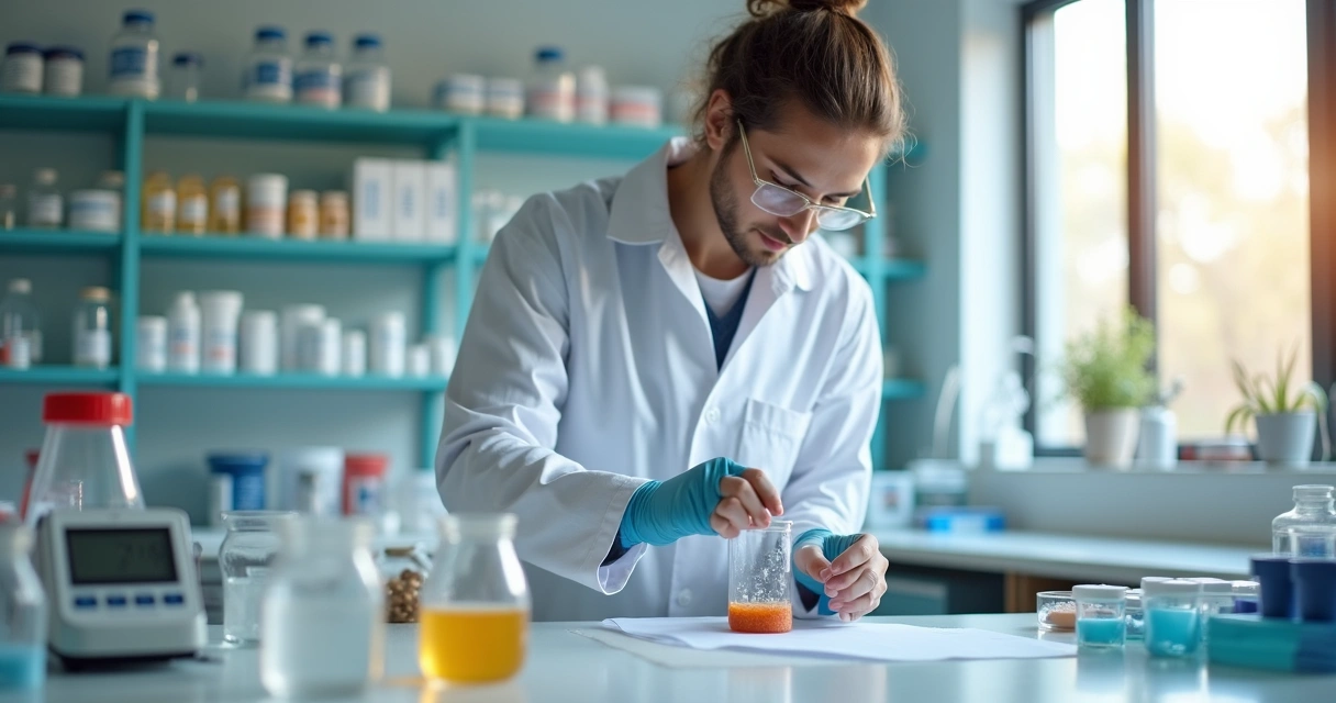 Farmacêutico preparando fórmula personalizada em laboratório