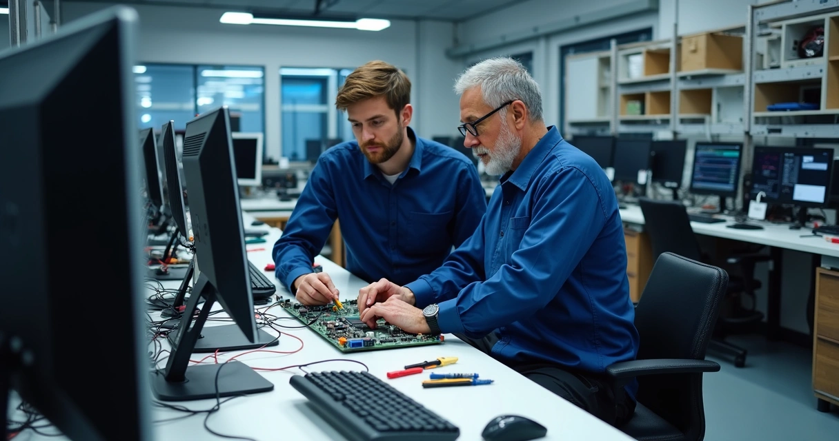 Laboratório de manutenção de computadores com diversas ferramentas 