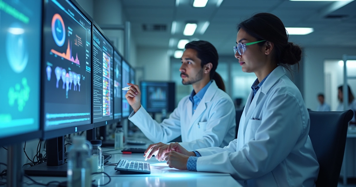 Laboratório de medicina de precisão analisando exames hormonais