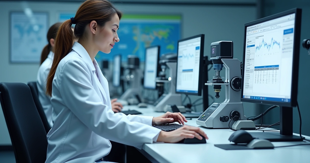 Laboratório de metrologia digital com computadores e equipamentos de precisão