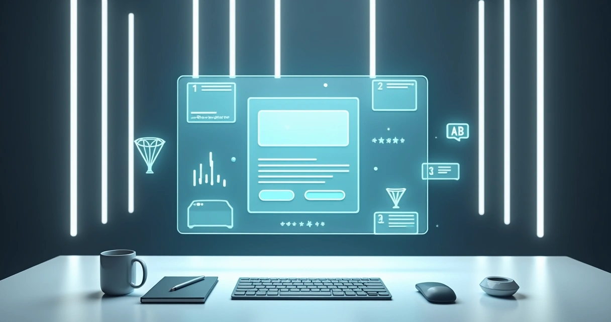 Painel digital sendo ajustado como se fosse uma landing page em laboratório de marketing digital 