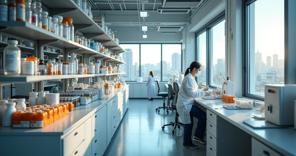 Vista interna de laboratório de manipulação em Curitiba