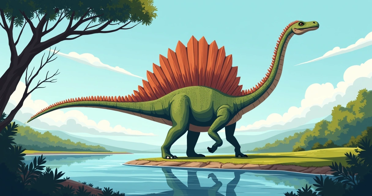 Spinosaurus caminhando com vela nas costas 
