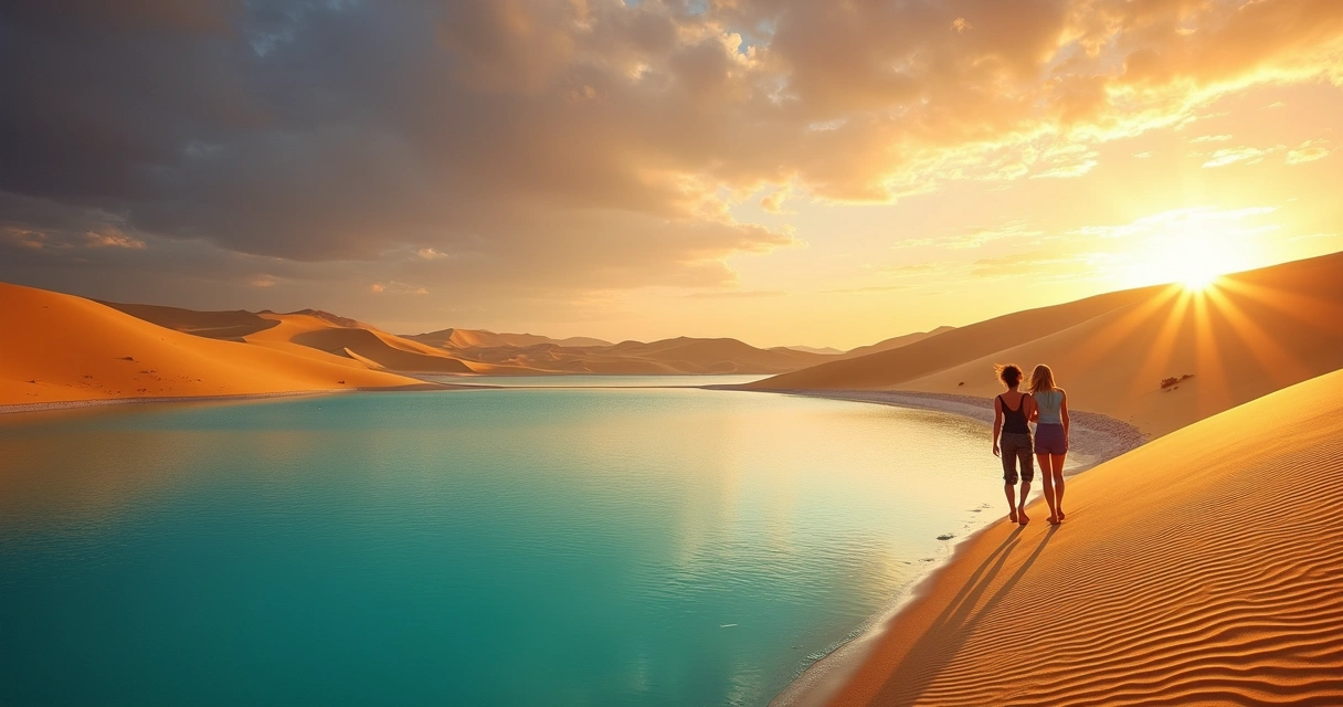 Lagoas e dunas douradas dos Lençóis Maranhenses ao pôr do sol