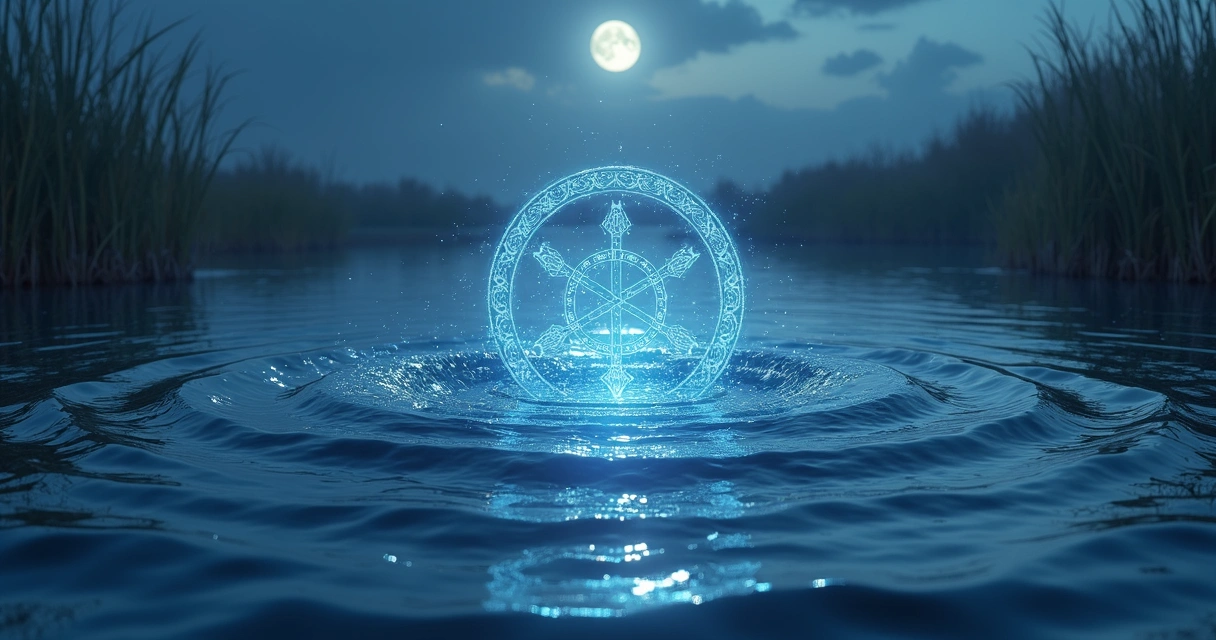 Laguz rune symbol with flowing water waves 