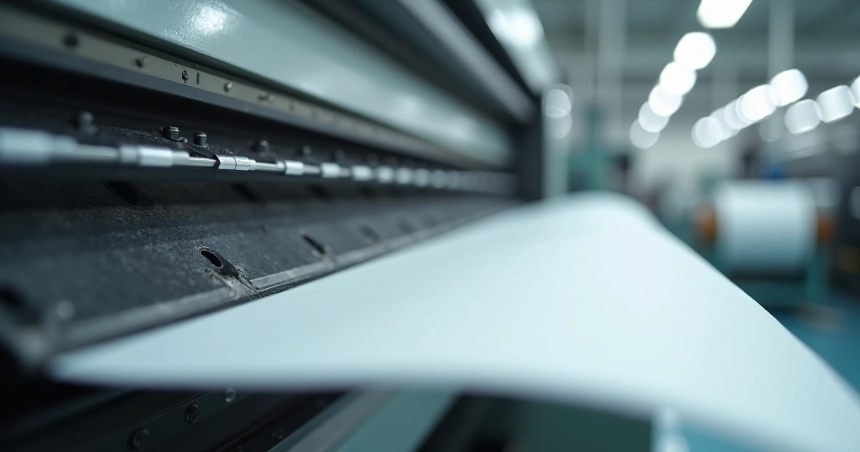 Lâminas industriais posicionadas em máquina de produção de papel