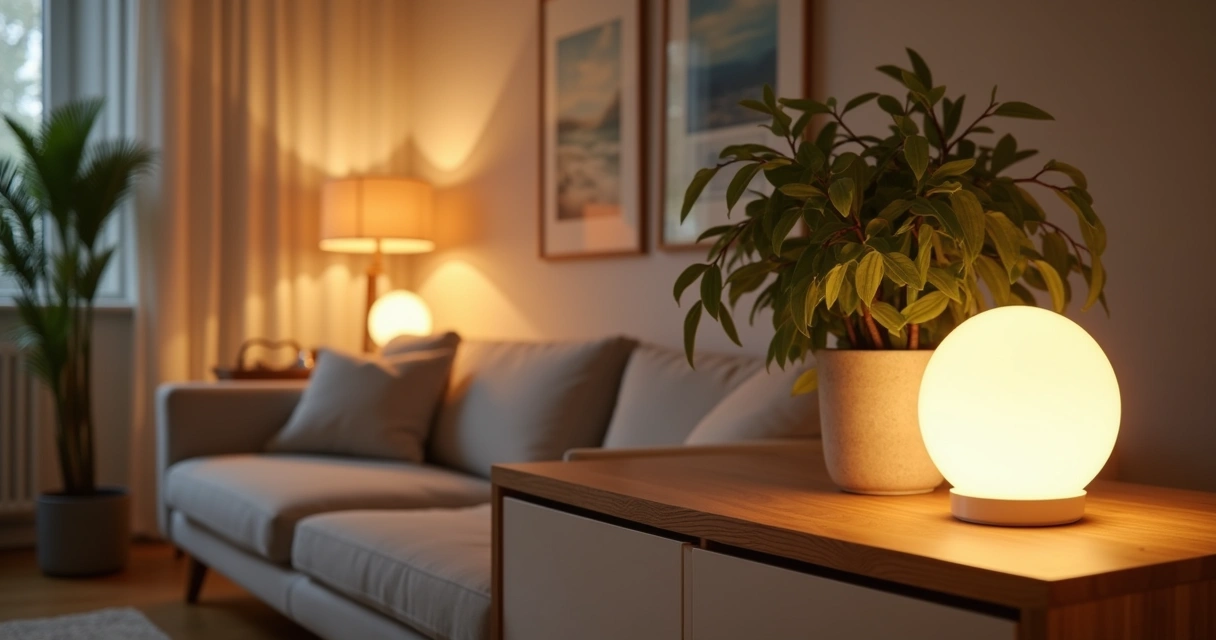 Lâmpada LED acesa em sala iluminada 