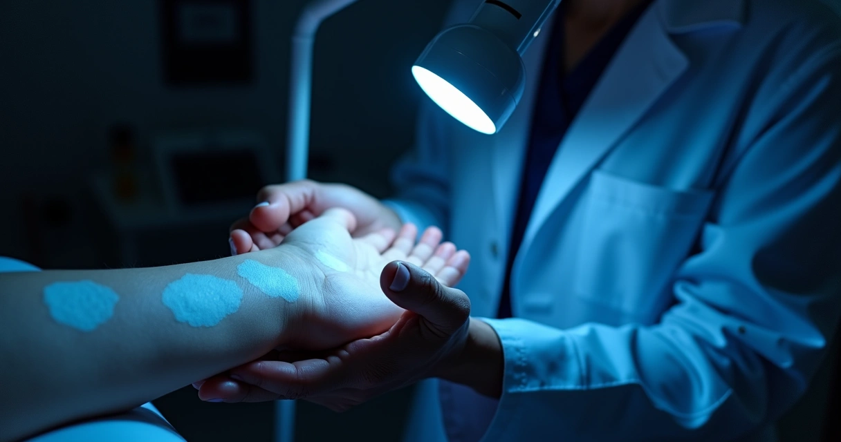 Uso de lâmpada de Wood para diagnóstico de vitiligo 