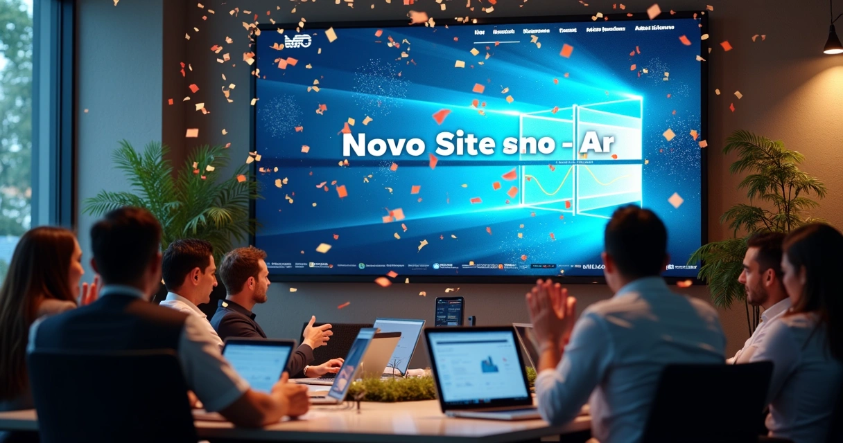 Equipe comemorando lançamento de site institucional em SP 