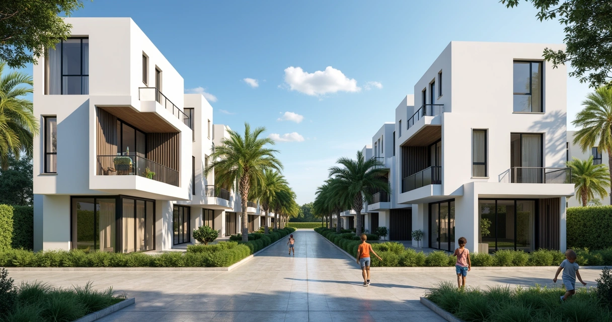 Residencial moderno em Paulínia com fachadas brancas e jardins bem cuidados 