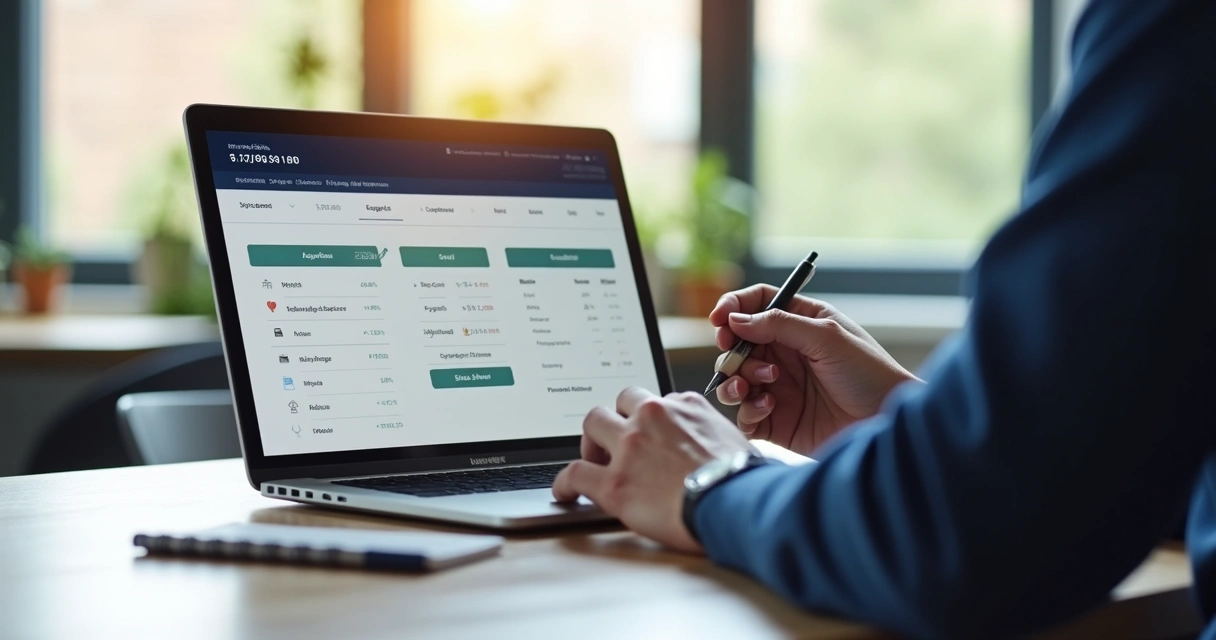 Pessoa digitando em laptop analisando lance de imóvel em leilão 