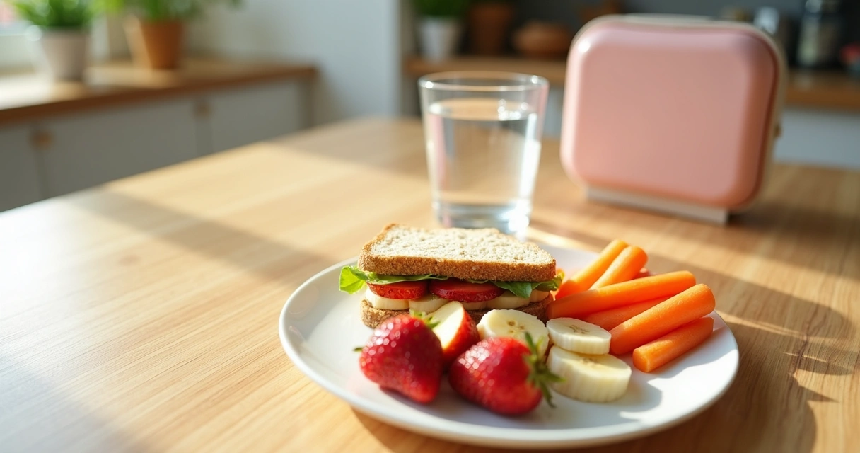 Lanche infantil com frutas e sanduíche natural 