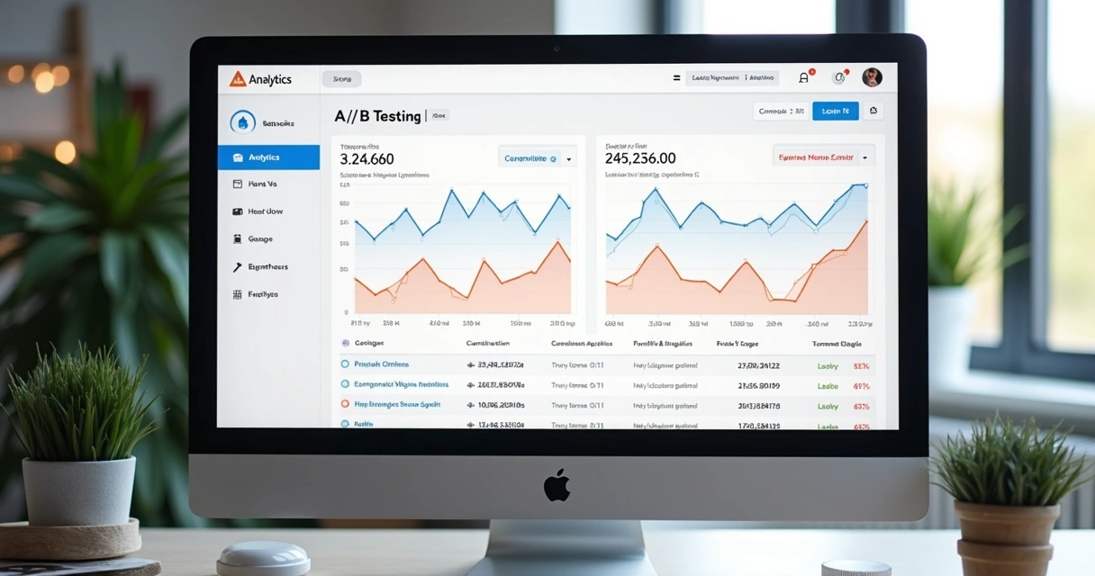 Dashboard showing analytics and A/B test for a landing page.