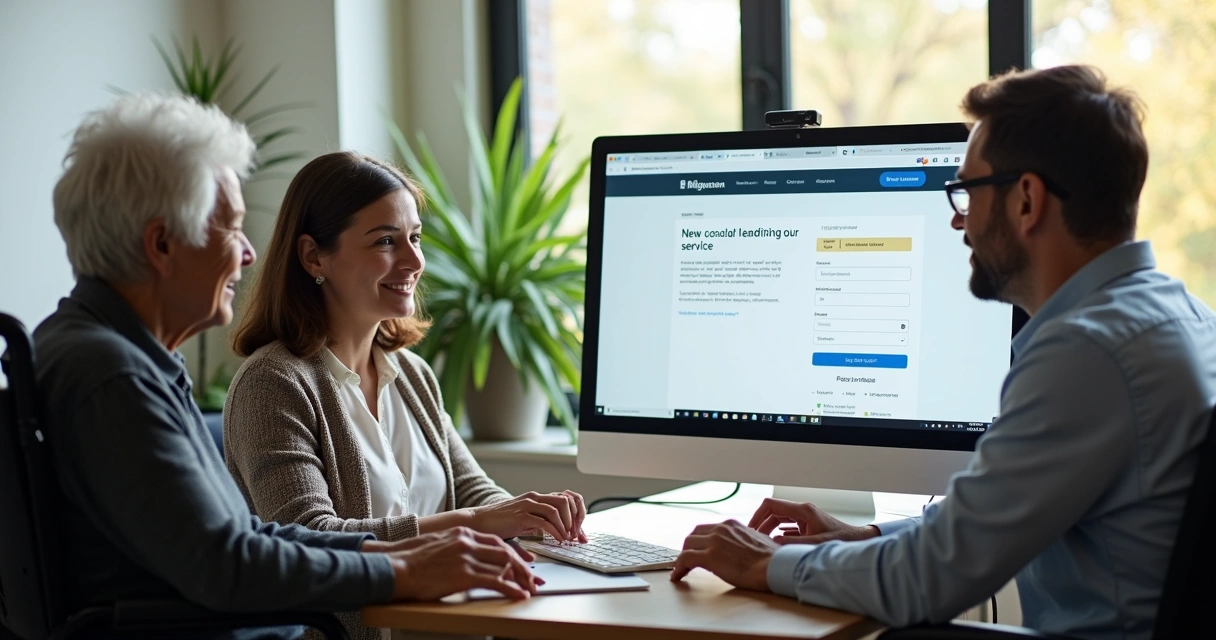 Usuários diversos utilizando landing page acessível 