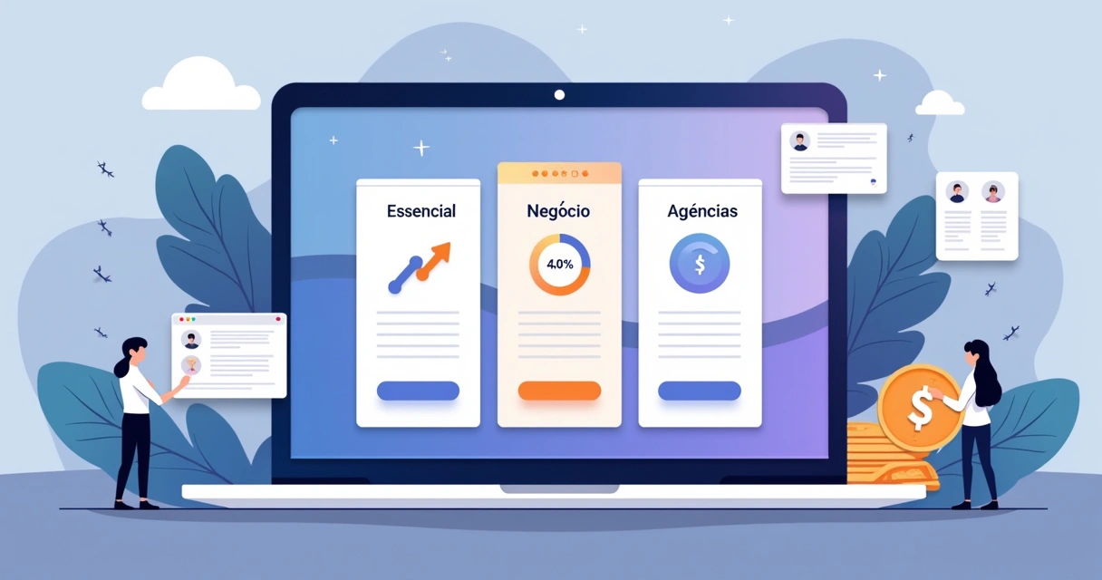 Ilustração de landing page com plano de assinatura recorrente de serviços em destaque 