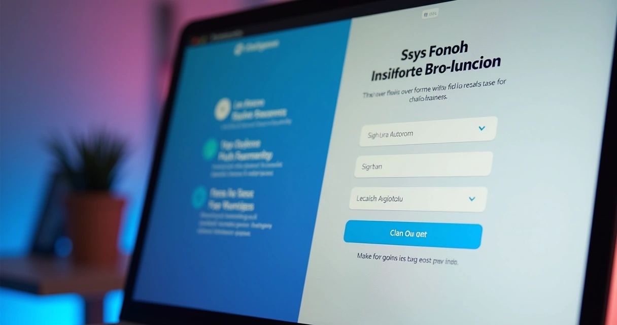 Landing page em tela de notebook com formulário de cadastro e depoimentos curtos ao lado 