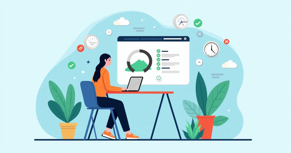Ilustração de uma landing page carregando em alta velocidade no notebook 