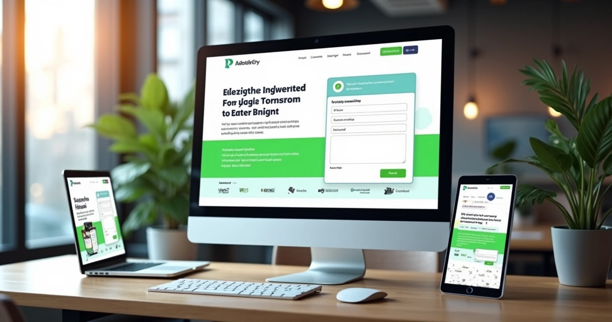 Tela de computador exibindo landing page moderna focada em conversão 
