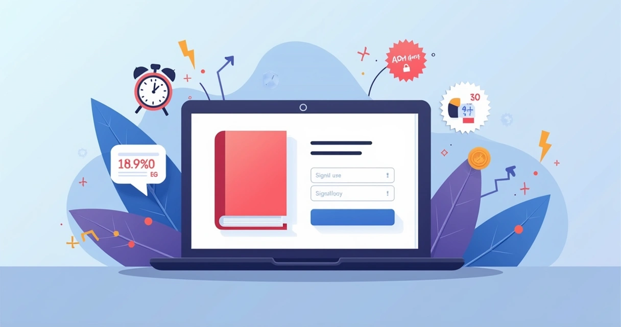 Ilustração de landing page de ebook com foco em formulário e taxa de conversão 