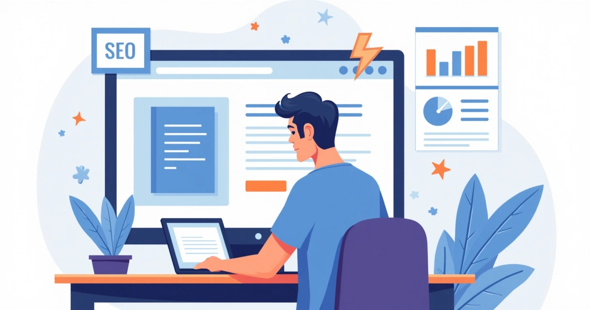 Ilustração de profissional criando landing page de ebook em notebook 