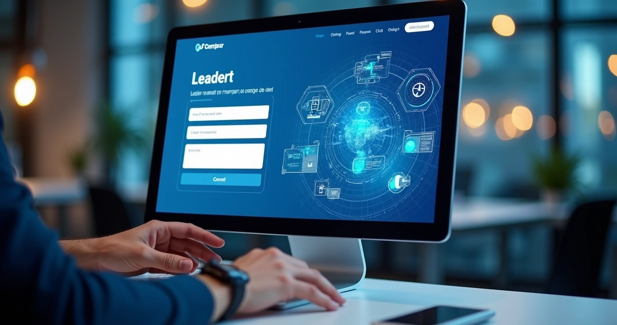 Landing page de empresa de tecnologia com formulário de captação e elementos modernos 