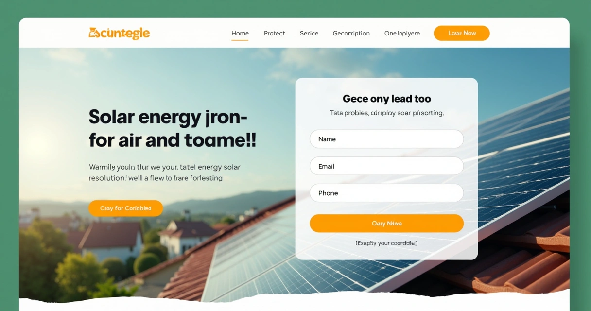 Landing page com formulário simples para simulação de energia solar 