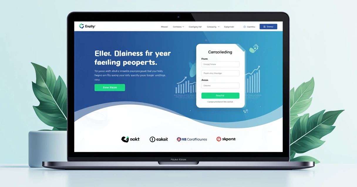 Layout de landing page para SaaS mostrando formulário simples e oferta de teste grátis 