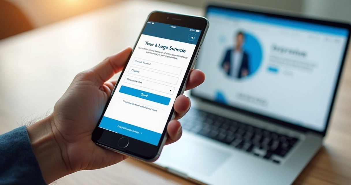 Tela de celular com landing page responsiva e formulário curto
