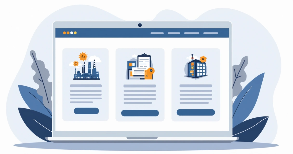 Landing page segmentada por setores como indústria, educação e tecnologia 