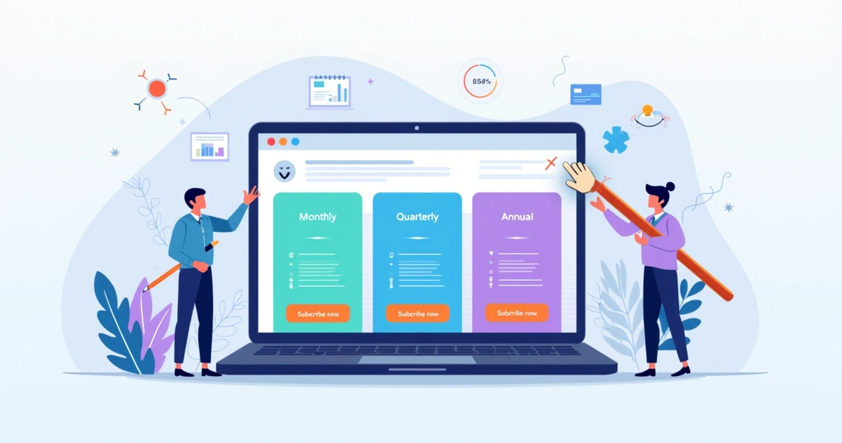 Ilustração de landing page apresentando plano de assinatura recorrente 