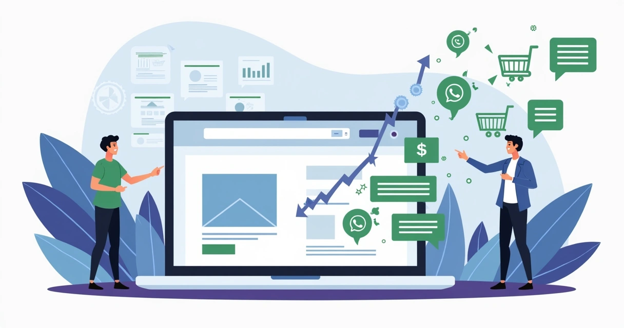 Ilustração de landing page integrada ao WhatsApp gerando mais vendas 