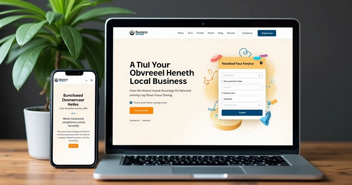 Página responsiva em celular e notebook de negócio local 
