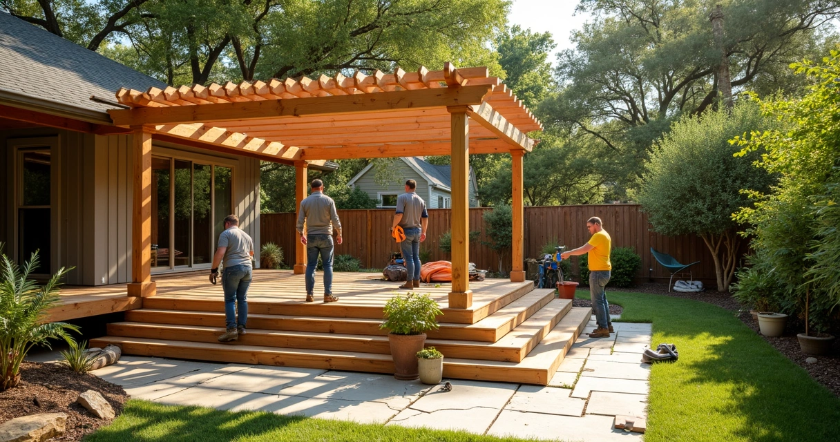 Austin landscaping crew builds outdoor deck