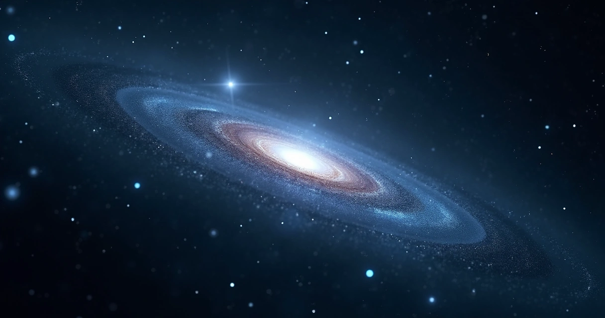 Galáxia LAP1-B capturada no campo profundo com cores tênues e estrelas ao redor