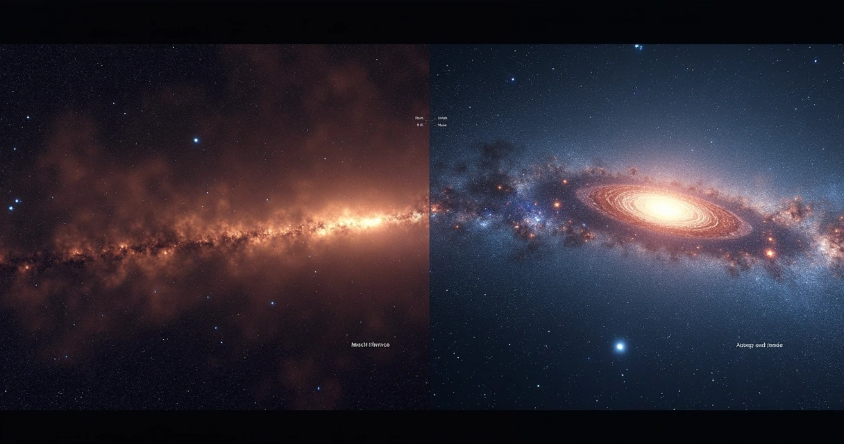 Comparação visual entre a galáxia distante LAP1-B e uma anã ultra-fraca da Via Láctea 