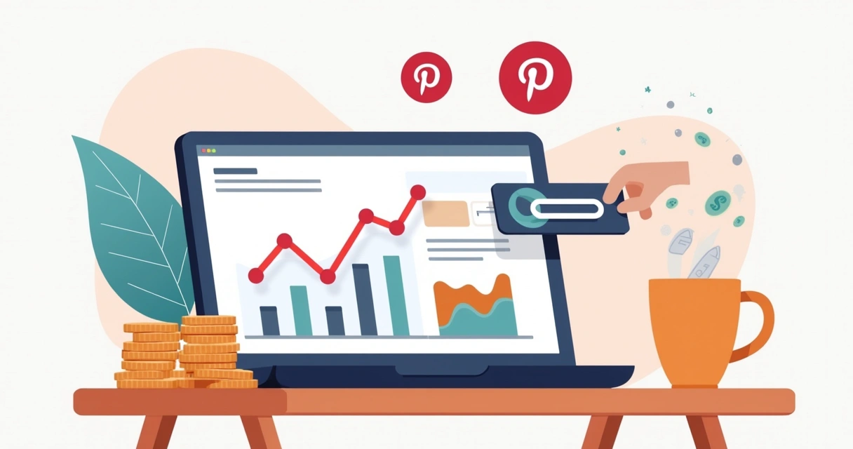 Notebook com gráficos crescentes e ícones de dinheiro em tela 