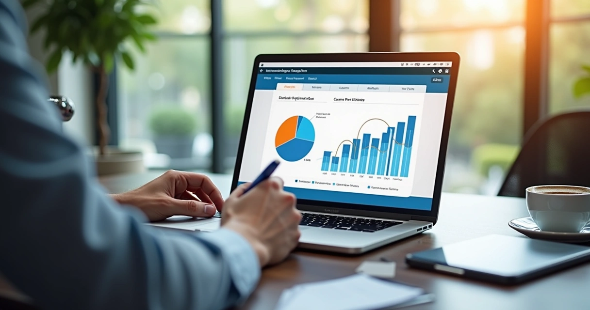 Gráfico de análise de campanhas em tela de laptop 