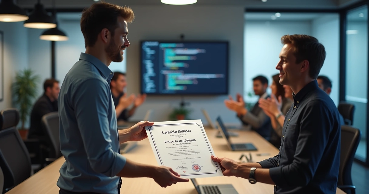 Developer receiving a Laravel certificate 