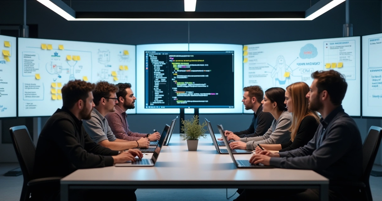 Developers collaborating over a Laravel project plan 