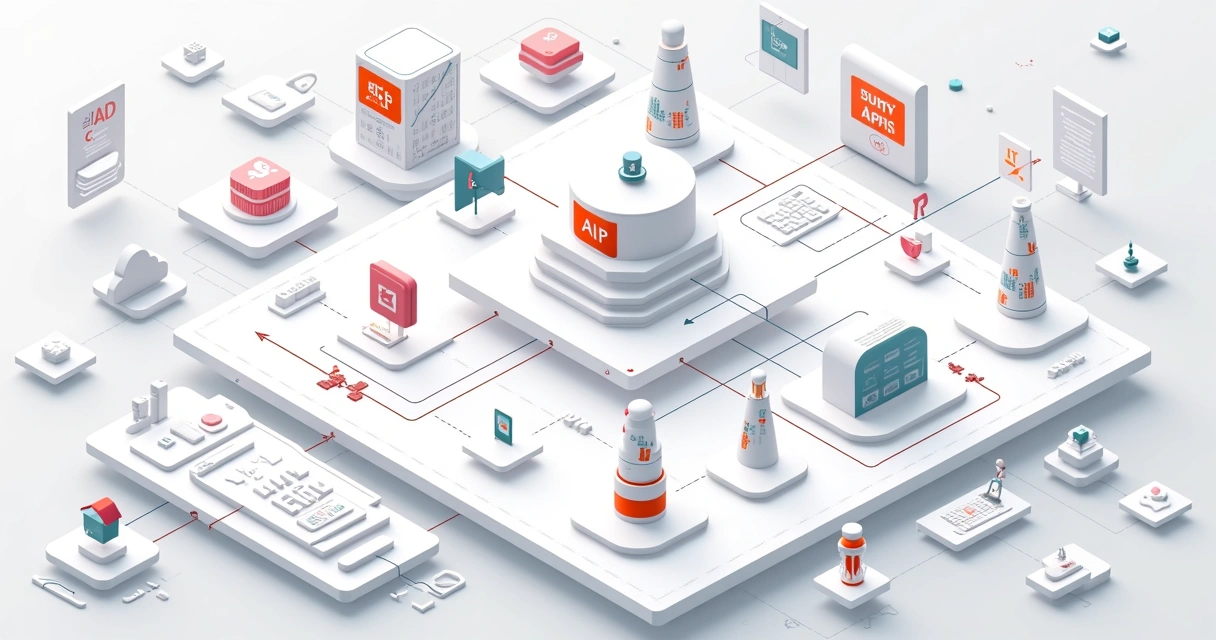 Diagram of a modern web application's architecture built with Laravel, showing components like databases, APIs, queues, and cloud integrations. 
