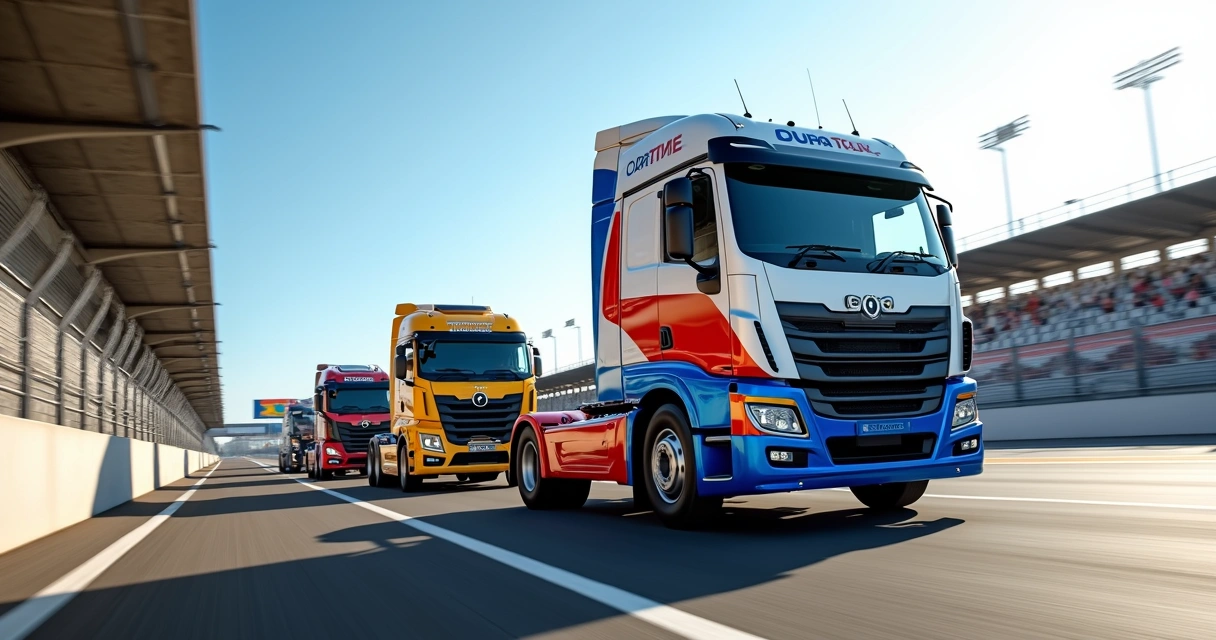 Caminhões de corrida alinhados para largada da Copa Truck no autódromo 