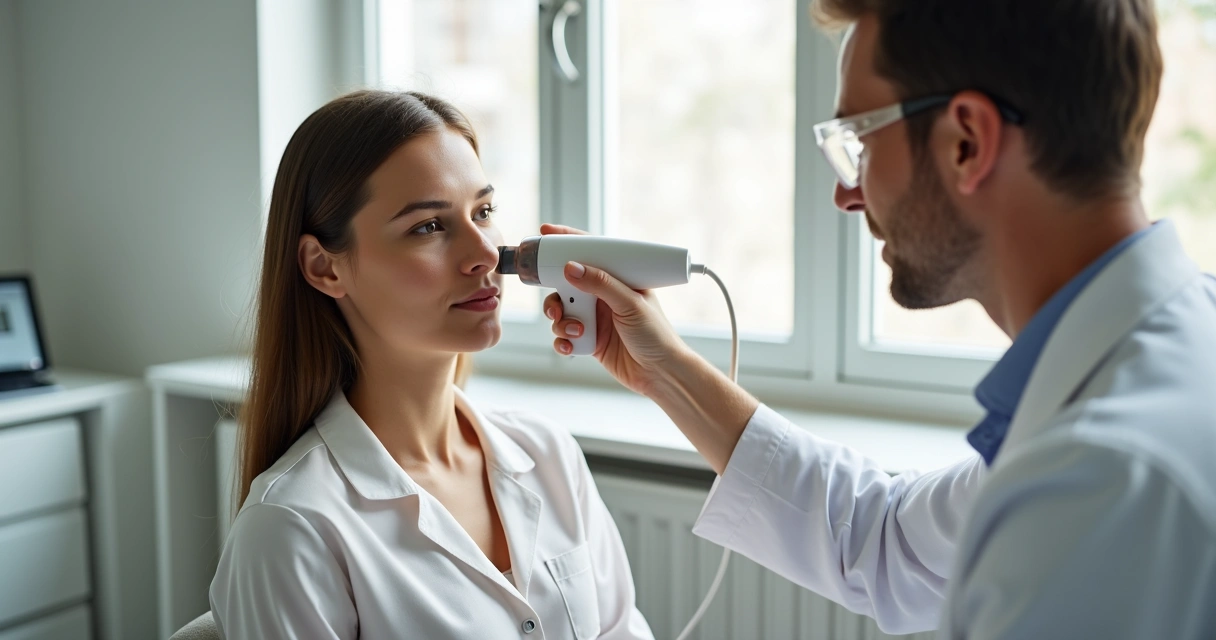 Procedimento a laser sendo realizado em área de melasma facial 