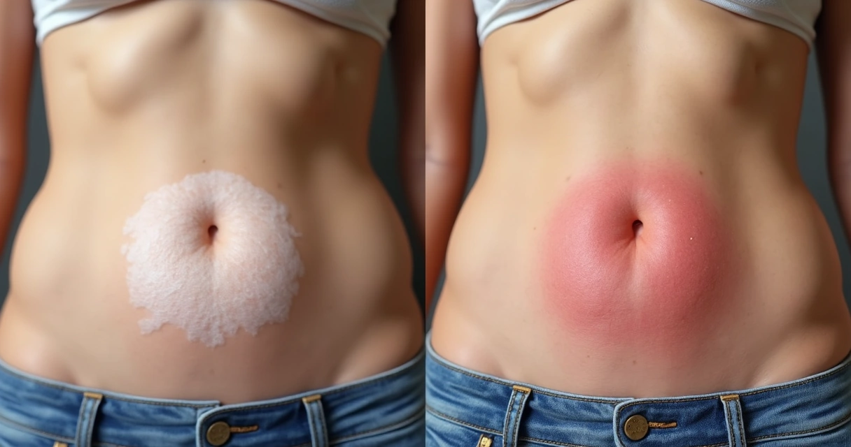 Comparação antes e depois do tratamento de laser CO2 em estrias abdominais 