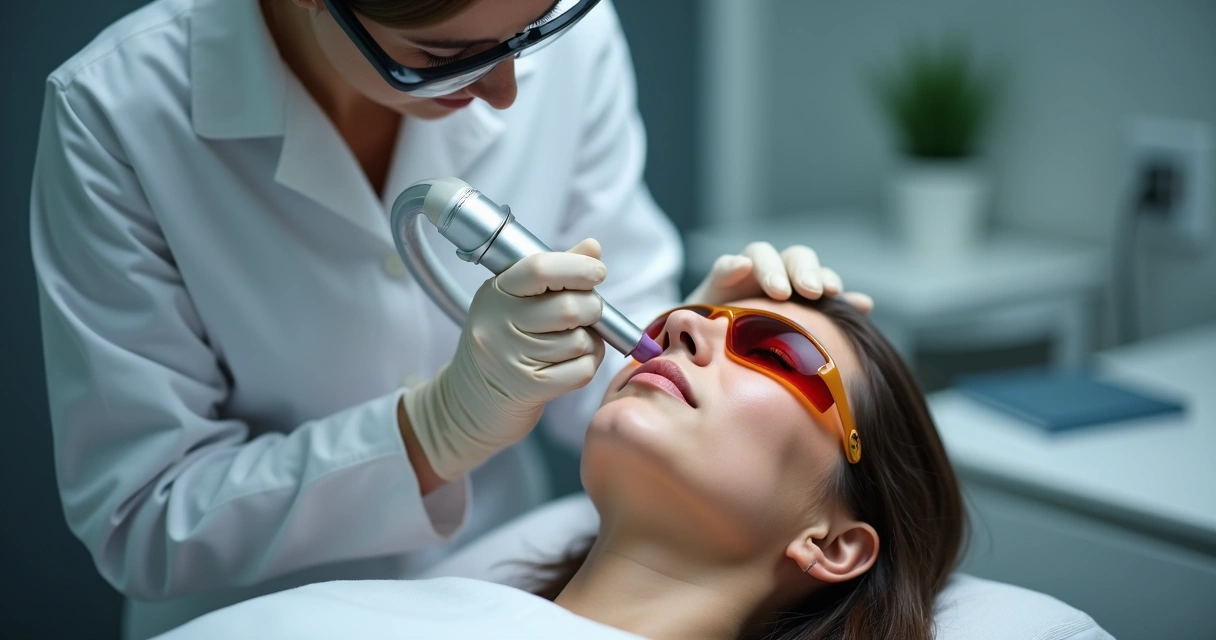 Procedimento de laser de diodo facial em mulher 