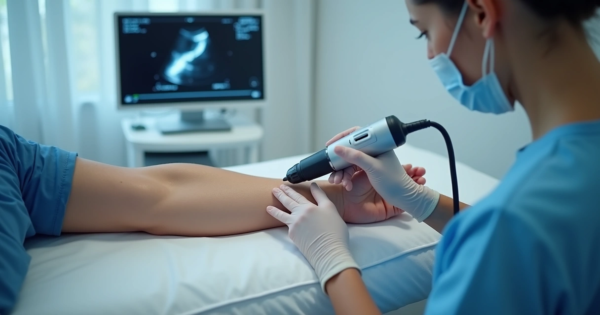 Procedimento com ultrassom e laser endovenoso no braço