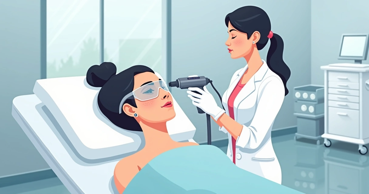 Aplicação de laser facial em pele com manchas 