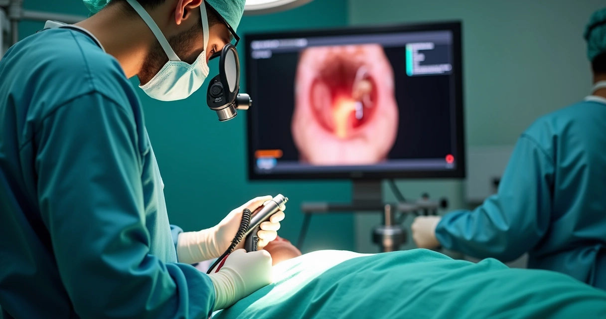Cirurgião operando próstata com laser por via endoscópica 