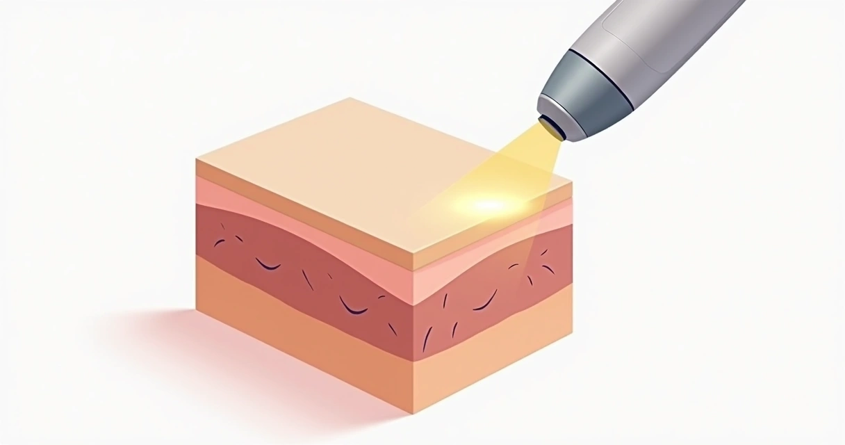 Ilustração de laser atuando em camada superficial da pele 