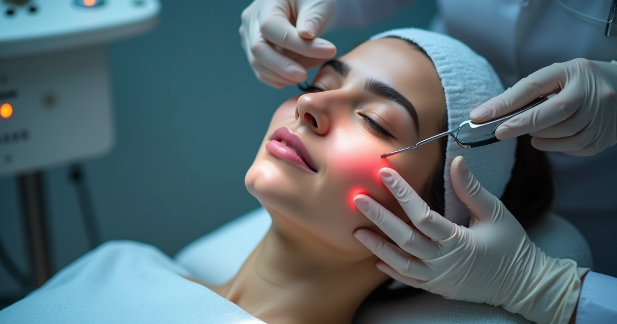 Aplicação de laser CO2 fracionado em cicatriz de acne no rosto 