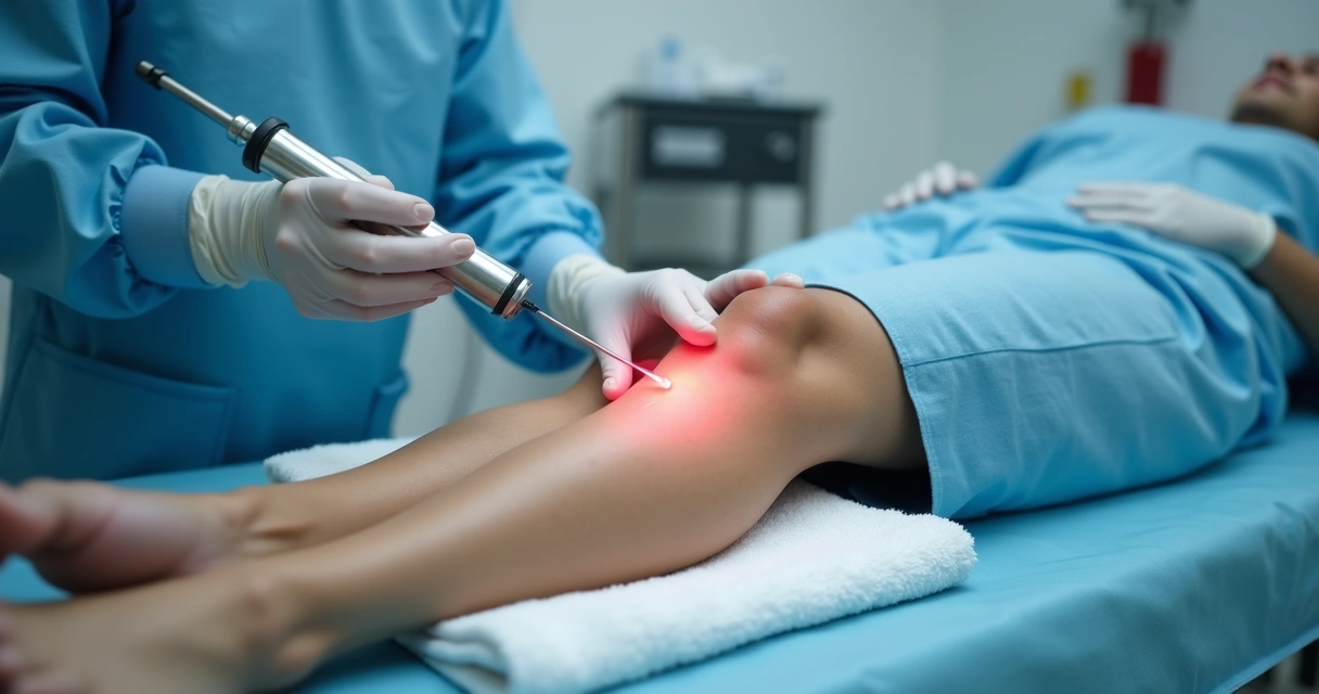 Tratamento de varizes com laser endovenoso aplicado em veia visível na perna 